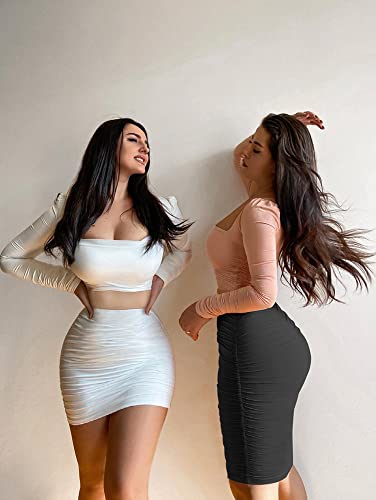 eoeoo Women High Waist Ruched Elegant Bodycon Stretch Midi Pencil Skirt Secondary image