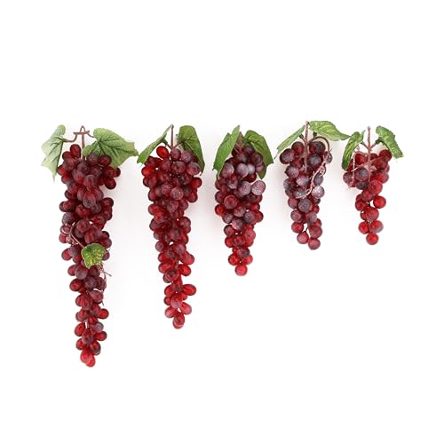 2PCS Red Rubber Grape Simulation Fruit Party Bar Cabinet Decoration Home Garden Wedding Decoration Fruit Photography Props Teaching Props Enlightenment (60 Grains)