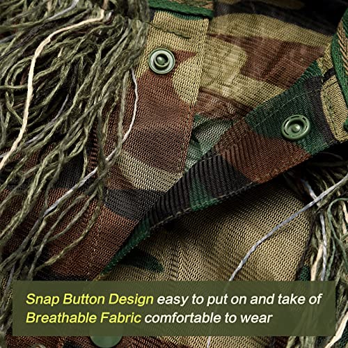 MOPHOTO 5 in 1 Ghillie Suit 3D Camouflage Hunting Suits - Jacket, Pants, Hood, Carry Bag for Adults & Youth, M/L/XL/XXL
