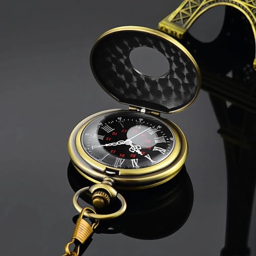 Vintage Roman Numeral Quartz Pocket Watch with Chain