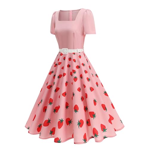 1950s Dresses for Women Vintage Rockabilly Retro 50s Floral Polka Dot Dress Audrey Hepburn Tea Party Cocktail Dress Belted