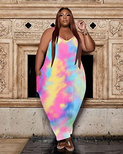 Tycorwd Women's Plus Size Casual Maxi Dresses Short Sleeve Loose Beach Dress Sundress with Pockets