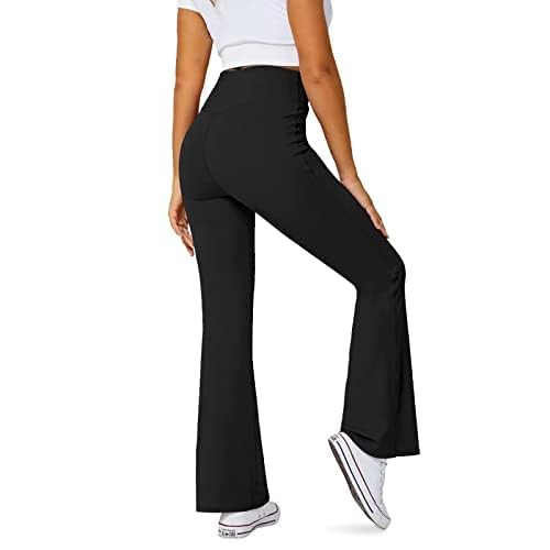 Women's Flare Leggings With Pockets Crossover High Waisted