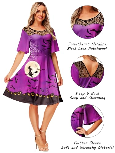 Women Halloween Dress Lace Flutter Sleeve A-Line Party Dresses
