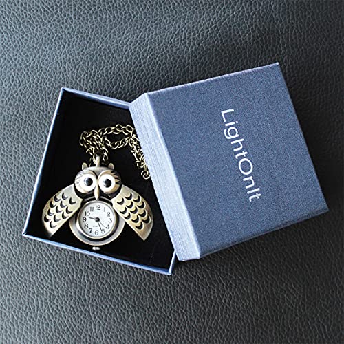 Vintage Cute Flying Owl Pocket Watch, Long Chain Sweater Pendant Neckl