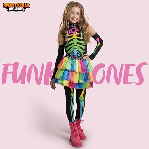 Spooktacular Creations Halloween Kids Skeleton Costume, Funky Punky Bone Skeleton Deluxe Costume, Halloween Girls Outfit