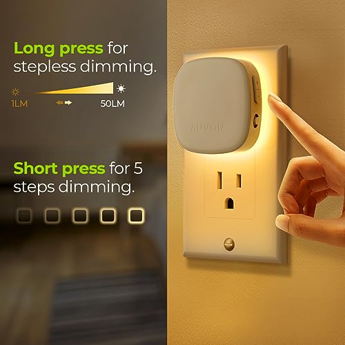 Auvon Plug-in LED Backlit Night Light With Motion Sensor & Dusk to Dawn Sensor, Dimmable Warm Whi...