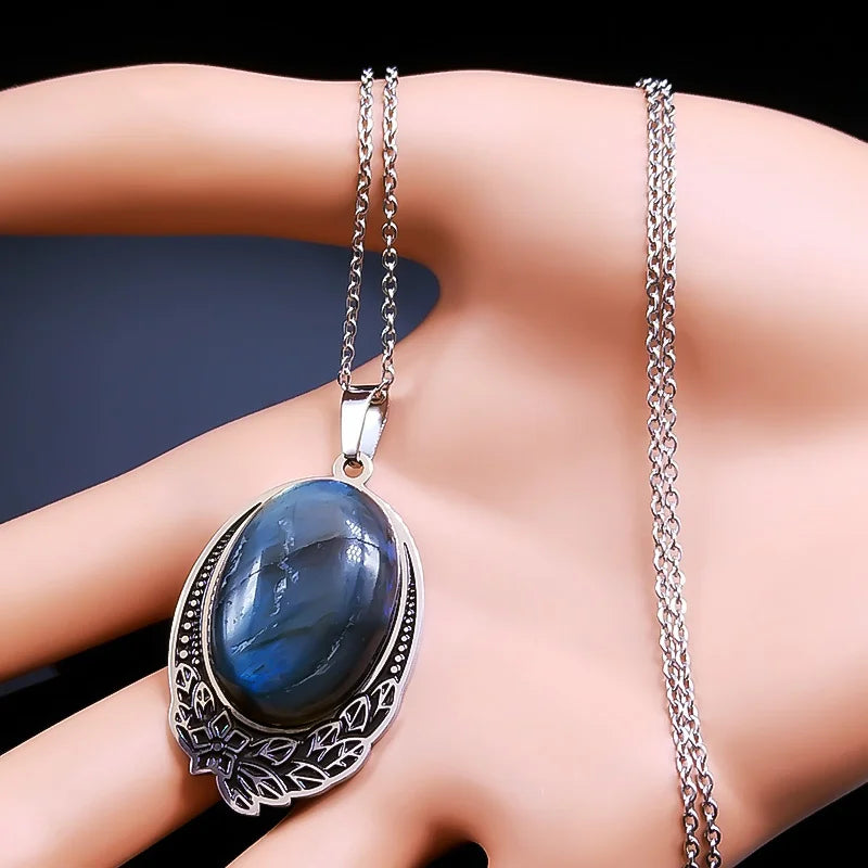 Boho Vintage Natural Labradorite Stone Necklace
