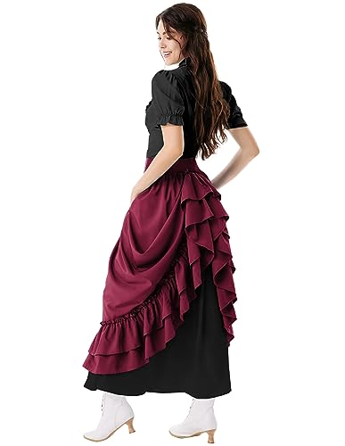 Scarlet Darkness Victorian Maxi Skirt Women Renaissance Goth Flowy Skirts