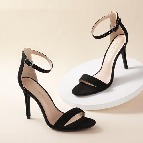 Ankis High Heels for Women 4 Inches, Black Nude Gold Stiletto Heels Open Toe Ankle Strap Heeled Sandals for Dressy Wedding Party