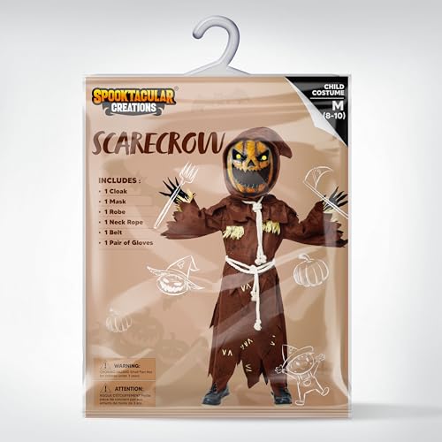 Spooktacular Creations Scary Scarecrow Costume for Kids, Halloween Costume for Boys w/Pumpkin Head, Pumpkin Outfit for Boys