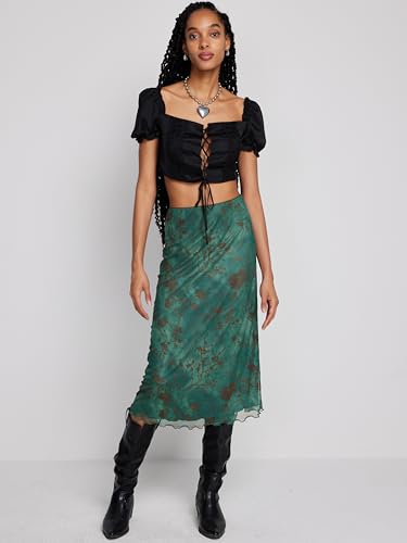 CIDER Women’s Mesh Floral Boho Long Midi Skirts