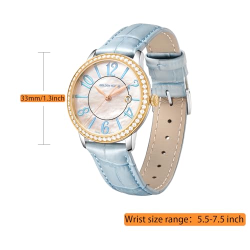 GOLDEN MAPLE Dainty Watches for Women, Mother-of-Pearl Dial and Swiss