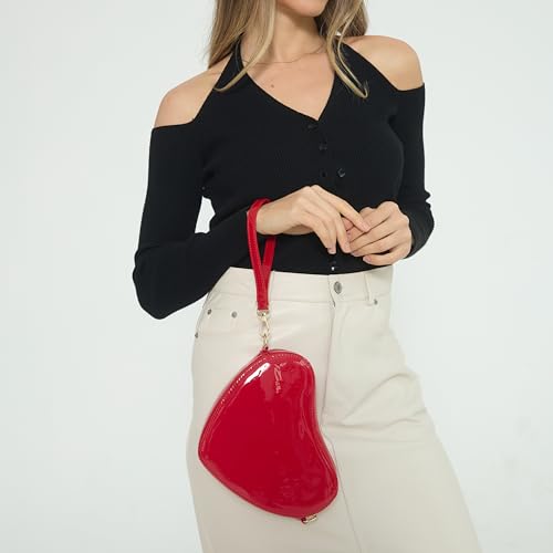 Heart-Shaped Glossy Vegan Leather Chain Crossbody Bag