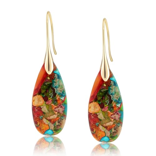 Natural Healing Stone Fishhoop Dangle Drop Earrings Statement Gold silver earrings Main image