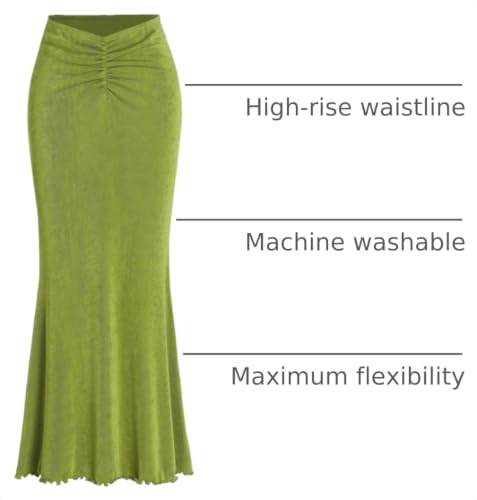CIDER High Waist Skirts for Women Mermaid Skirt Fishtail Ruched Bodycon Long Maxi Skirt Lettuce Trim Stretchy