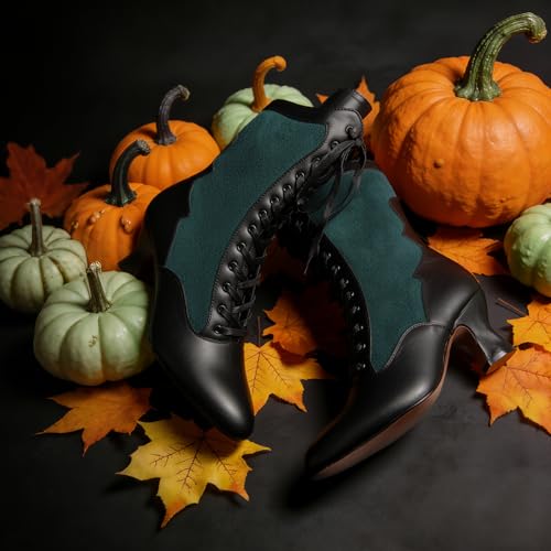 Witch Boots for Women Victorian Lace Up Pirate Mid Calf Boot