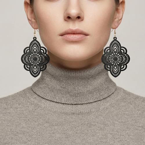 Black Filigree Hollow Lace Drop Earrings