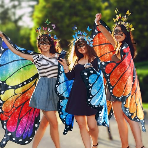 D.Q.Z Double Sided Women Butterfly Wings Costumes for Adults Fairy Music-Festivals with Headband Halloween Cosplay Party