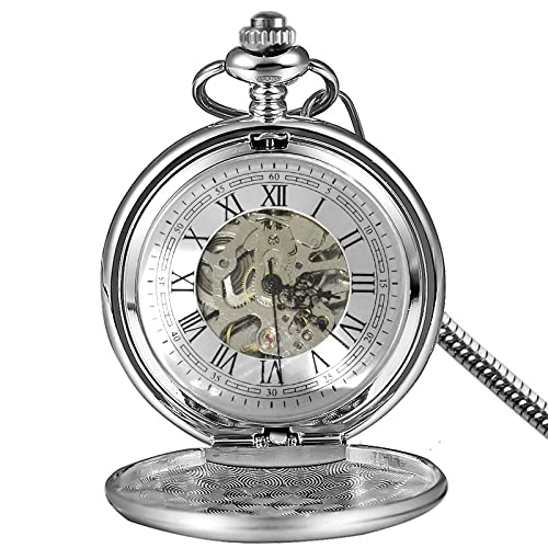 Pocket Watch Stainless Steel Mechanical Hand-Wind Retro Skeleton Dial