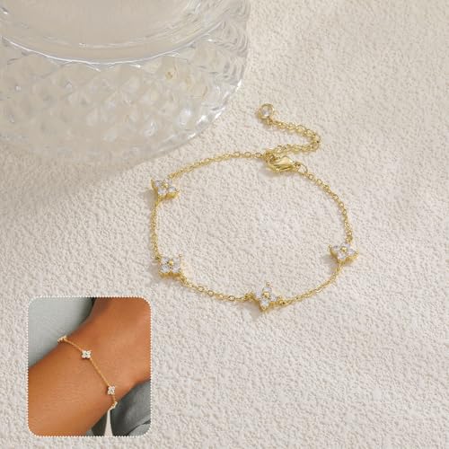Gold Bracelets for Women Non Tarnish 14K Gold Plated Clover Bracelet