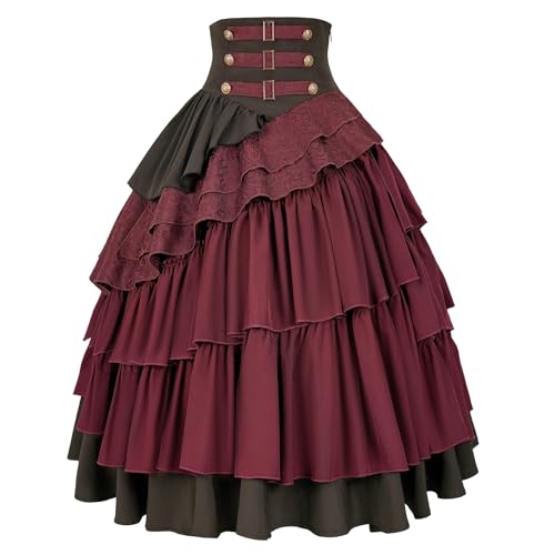 Women's Steampunk Skirt Gothic High Waisted Ruffle Pirate Skirt