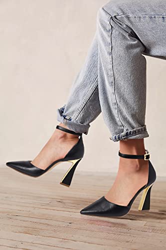 Womens Pumps Point Closed Toe High Heels Ankle Strap Heeled Sandals