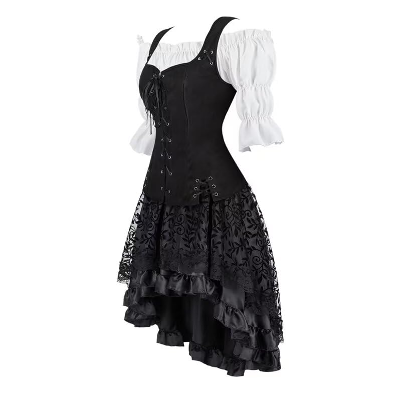 Renaissance Costume Women Set Pirate Vest Shirt Medieval Chemise Dress Peasant Tops Irish Under Dress