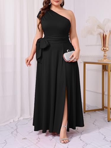 Ekaliy Women's One Shoulder Belted Maxi Dress Formal Wedding Guest Dress