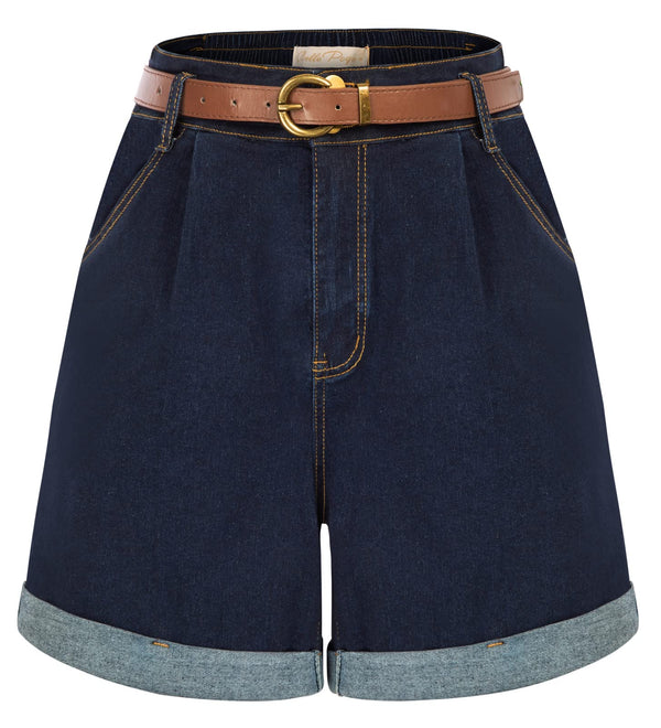 High-Waisted Wide-Leg Denim Shorts with Pockets