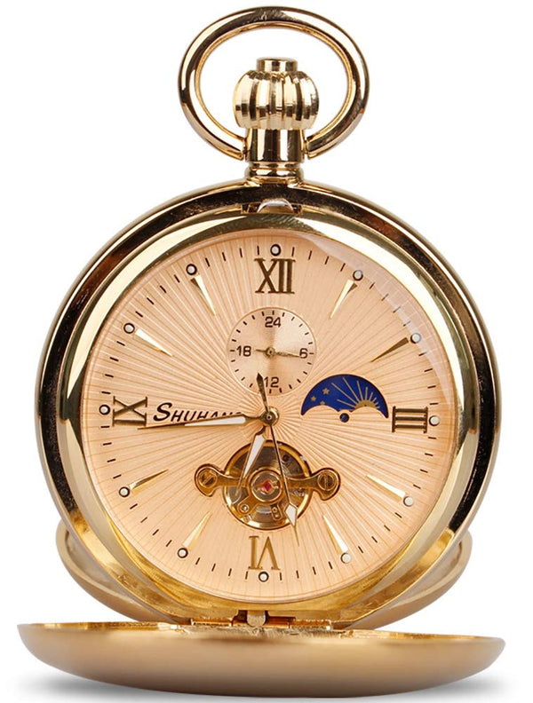 Vintage Copper Train London Design Hand Winding Mechanical Pocket Watc
