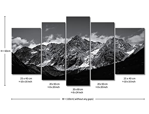 5-Piece Black & White Mountain Canvas Wall Art