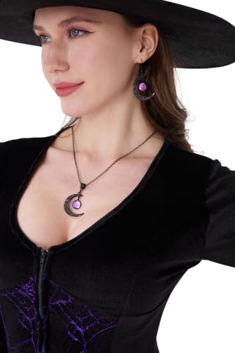Womens Witch Costume Dress, Black Velour Bodysuit with Hat & Fishnet Tights