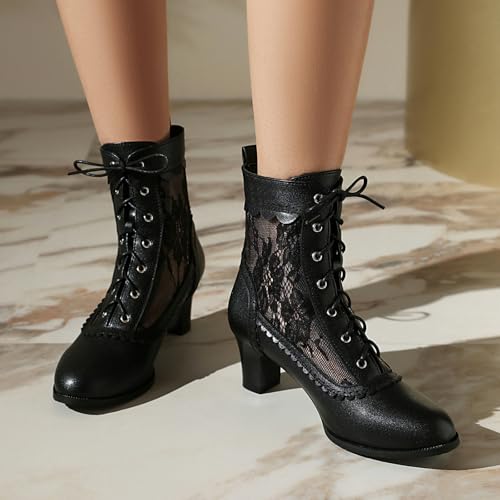 Uniquelly Women Vintage Victorian Boots Lace Up Ankle Boots