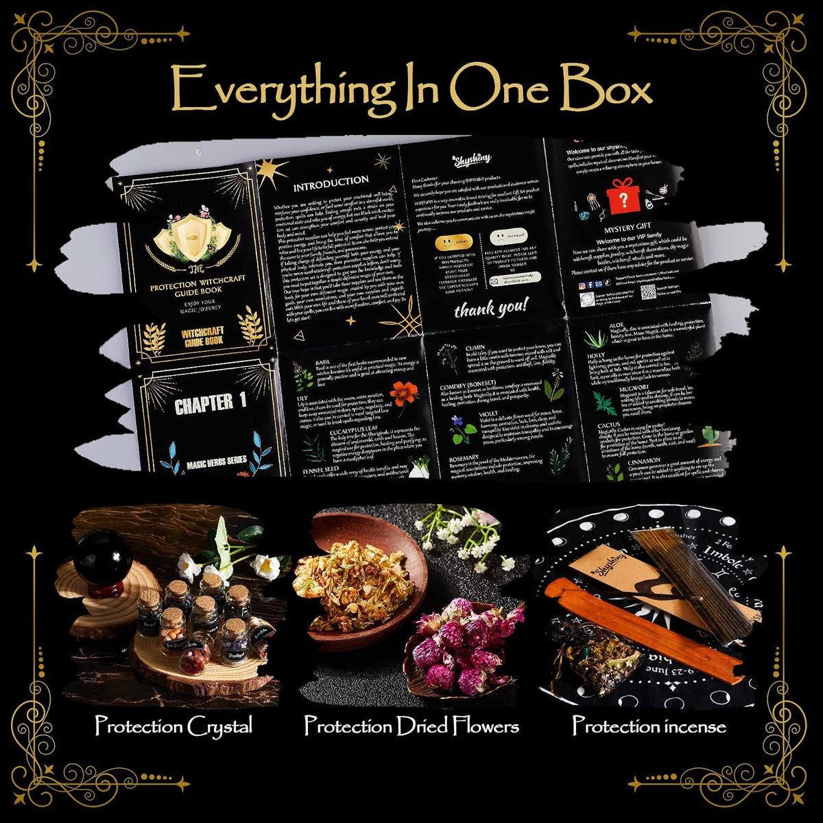 Wiccan Supplies and Tools for Protection, 130Pack Witchcraft Supplies Witchy Gift for Beginners, Dried Herbs, Crystals, Candles, Witch Starter Spell Kit