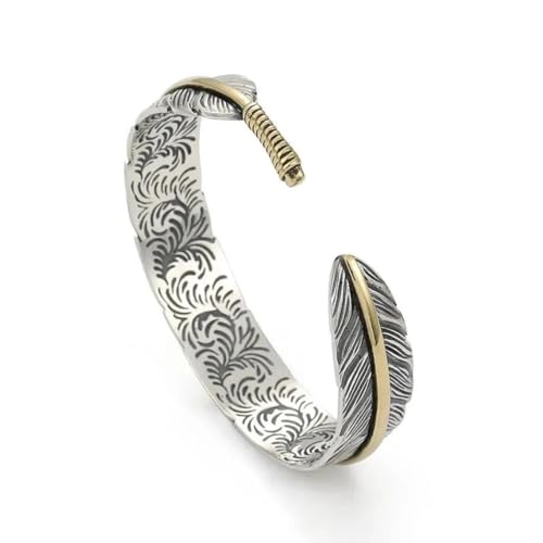 Yocoyee Vintage Feather Cuff Bracelet Lucky Hoop Feather Copper Bangle Simple Retro Adjustable Bracelet Jewelry for Men and Women