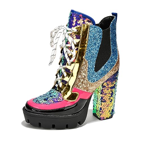 Women's Rhinestone Cowboy Booties - Western Ankle Boots with Pointed Toe, Block Heel & Lace-Up Design for Casual Dress or Party | Stylish Comfortable Short Booties (Nell)