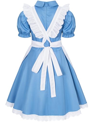 Irtysh Girl Blue Dress White Apron Halloween Cosplay Costume With Bow Hair Band Stockings Set