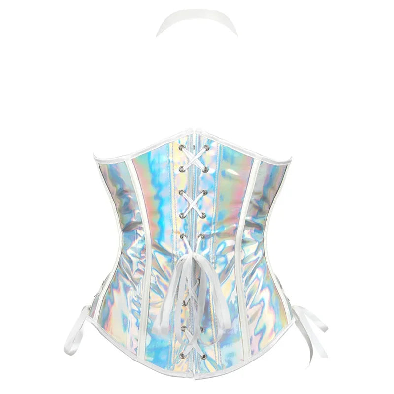 PU Leather Halter Corset Bustier with Lace-Up Back