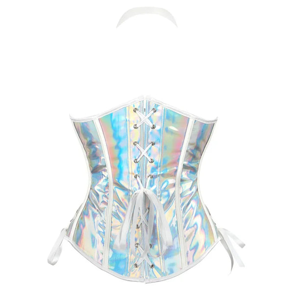 PU Leather Halter Corset Bustier with Lace-Up Back