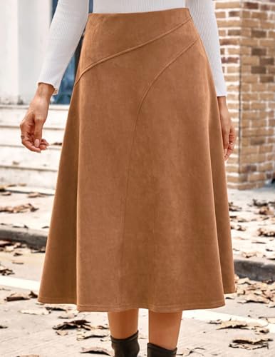 2026 Women's Suede Skirts, High Waist A-Line Skirt, Fall Winter Midi Skirt