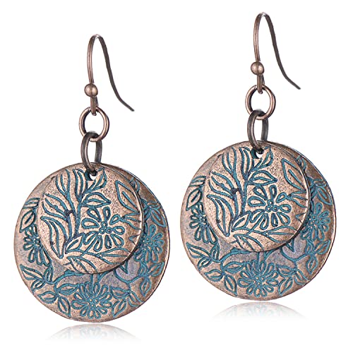 Vintage Bronze Spiral Leaf Hoop Boho Earrings Main image