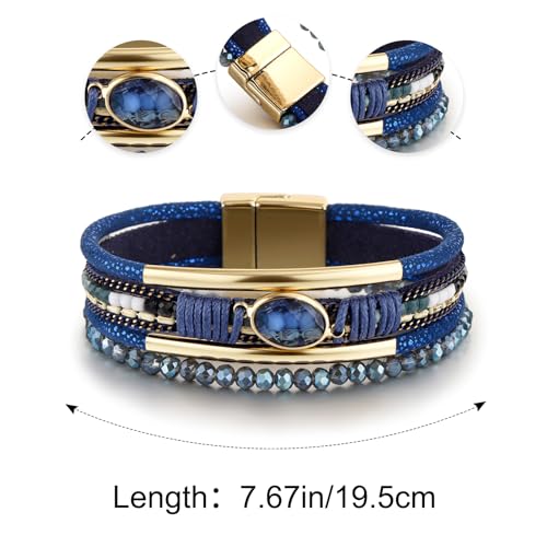 Edoneery Leather Wrap Bracelets for Women, Boho Layered Cuff Bangle