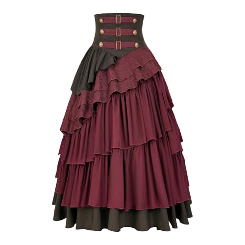 Women's Steampunk Skirt Gothic High Waisted Ruffle Pirate Skirt