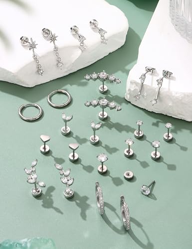 LOLIAS Hypoallergenic Flat Back Earrings-Cartilage Earring Stacks-Surgical Steel Earrings