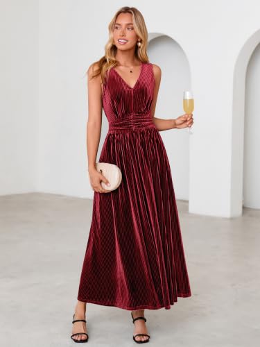 Simplee Womens Velvet Sleeveless Formal Wedding Guest Cocktail Maxi Dress