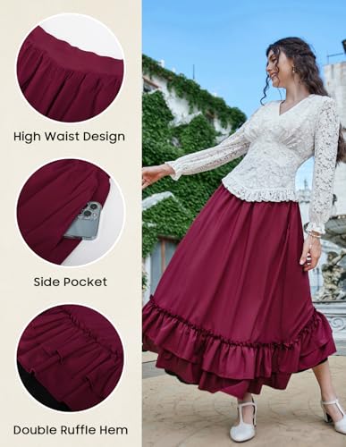 Scarlet Darkness Victorian Maxi Skirt Women Renaissance Goth Flowy Skirts