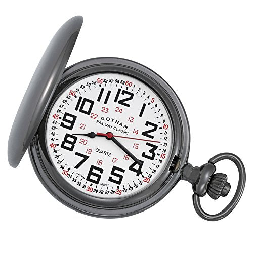 Gunmetal Polished Covered Railroad Pocket Watch