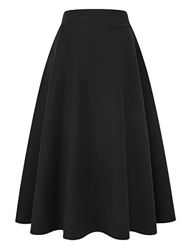 Womens Long Wool Plaid Skirt Aline High Waist Fall Winter Skirts Main image
