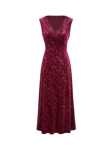 CIDER Fall Velvet Maxi Dress Women V Neck Lace Trim Sleeveless Dress
